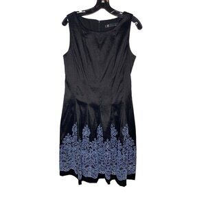 LESLIE FAY BLACK BEADED SLEEVELESS TAFFETA FIT & FLARE COCKTAIL DRESS SZ 10